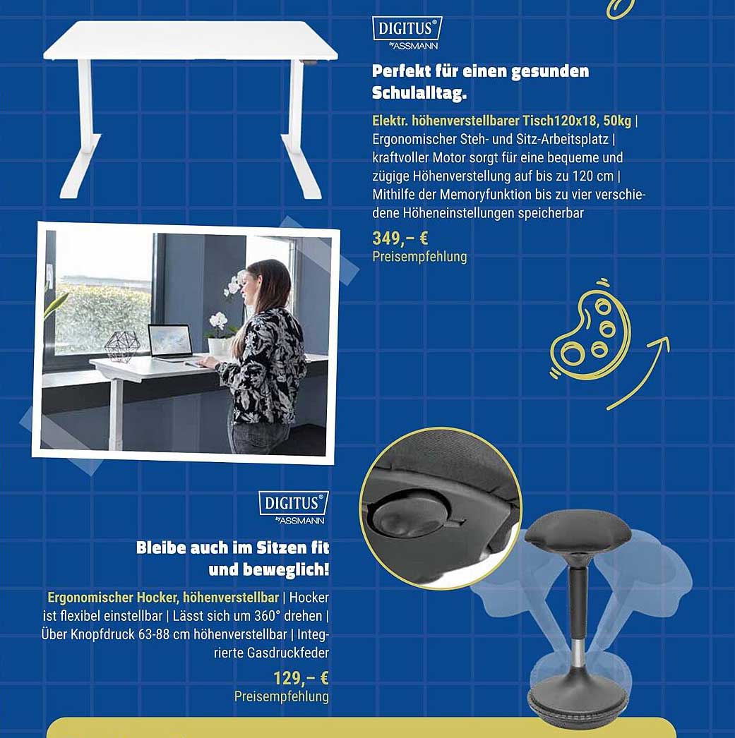 Ergonomischer Höhenverstellbarer Tisch mit Motorfunktion und Hocker