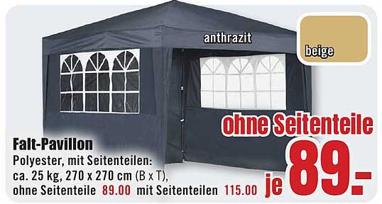 Falt-Pavillon anthrazit ohne Seitenteile zum Top-Preis!