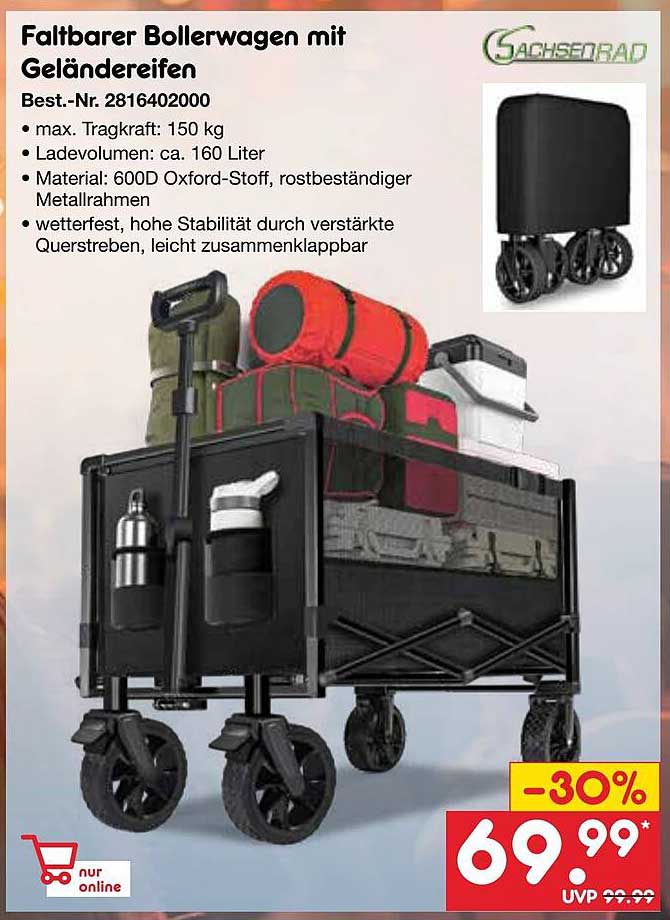 Faltbarer Bollerwagen mit Geländereifen