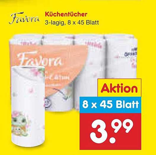 Favora Küchentücher 3-lagig, 8 x 45 Blatt