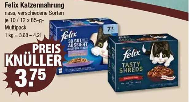 Felix Katzennahrung nass, verschiedene Sorten je 10/12 x 85-g Multipack