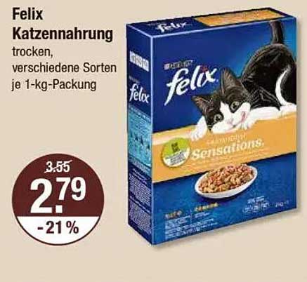 Felix Katzennahrung, trocken, verschiedene Sorten je 1-kg-Packung