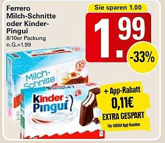 Ferrero Milch-Schnitte oder Kinder-Pinguí – 8/10er Packung