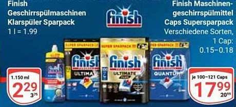 Finish Geschirrspülmaschinen Klarspüler Sparpack und Finish Geschirrspülmittel Caps Supersparpack