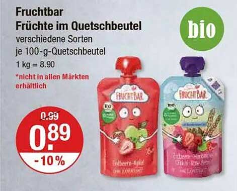 Fruchtbar Früchte im Quetschbeutel - verschiedene Sorten