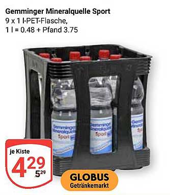 Gemminger Mineralquelle Sport - 9 x 1 l PET-Flasche