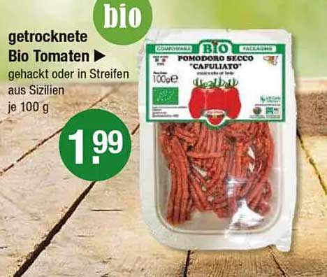getrocknete Bio Tomaten - gehackt oder in Streifen aus Sizilien je 100 g