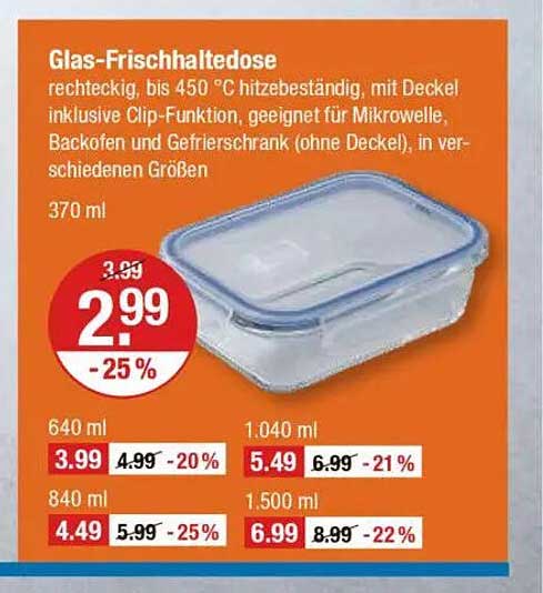 Glas-Frischhaltedose 370 ml - nur 2,99 €