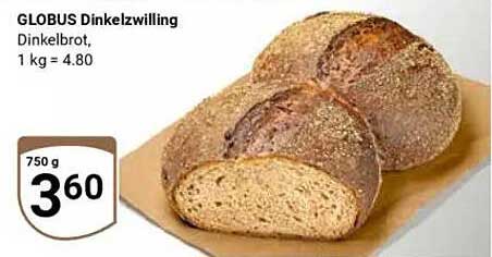 GLOBUS Dinkelzwilling - Dinkelbrot, 750 g für 3,60 €