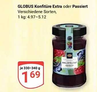 GLOBUS Konfitüre Extra oder Passiert verschiedene Sorten