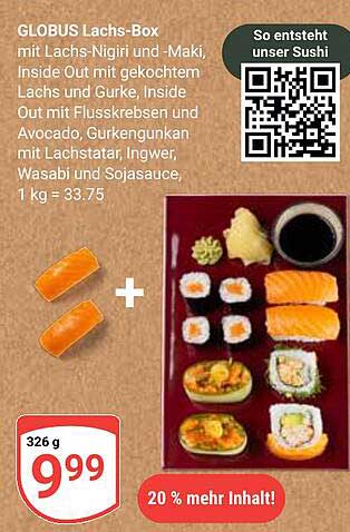 GLOBUS Lachs-Box mit Lachs-Nigiri und -Maki, Inside Out