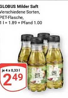 GLOBUS Milder Saft, Verschiedene Sorten, PET-Flasche