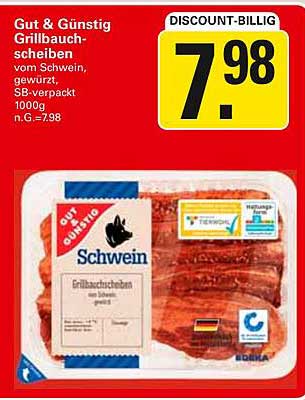 Gut & Günstig Grillbauchscheiben vom Schwein, gewürzt, SB-verpackt 1000g