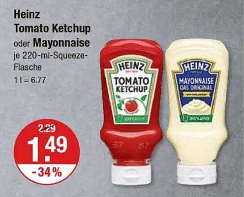 Heinz Tomaten Ketchup oder Mayonnaise je 220-ml-Squeeze-Flasche