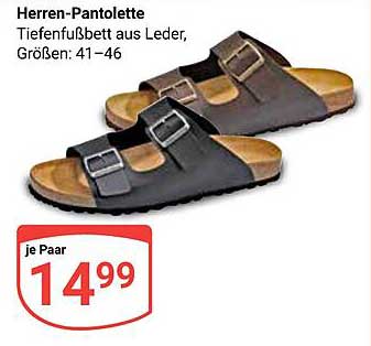 Herren-Pantoletten mit Tiefenfußbett aus Leder, Größen: 41–46