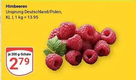 Himbeeren - Herkunft Deutschland/Polen, je 200 g-Schale für nur 2,79 €