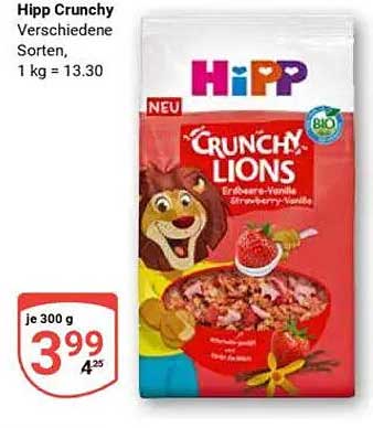 Hipp Crunchy Lions Erdbeere-Vanille 300 g