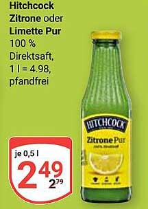 Hitchcock Zitrone oder Limette Pur 100 % Direktsaft
