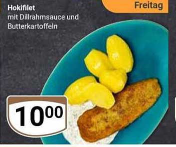 Hokifilet mit Dillrahmsauce und Butterkartoffeln