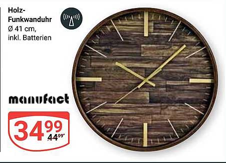 Holz-Funkwanduhr Ø 41 cm, inkl. Batterien