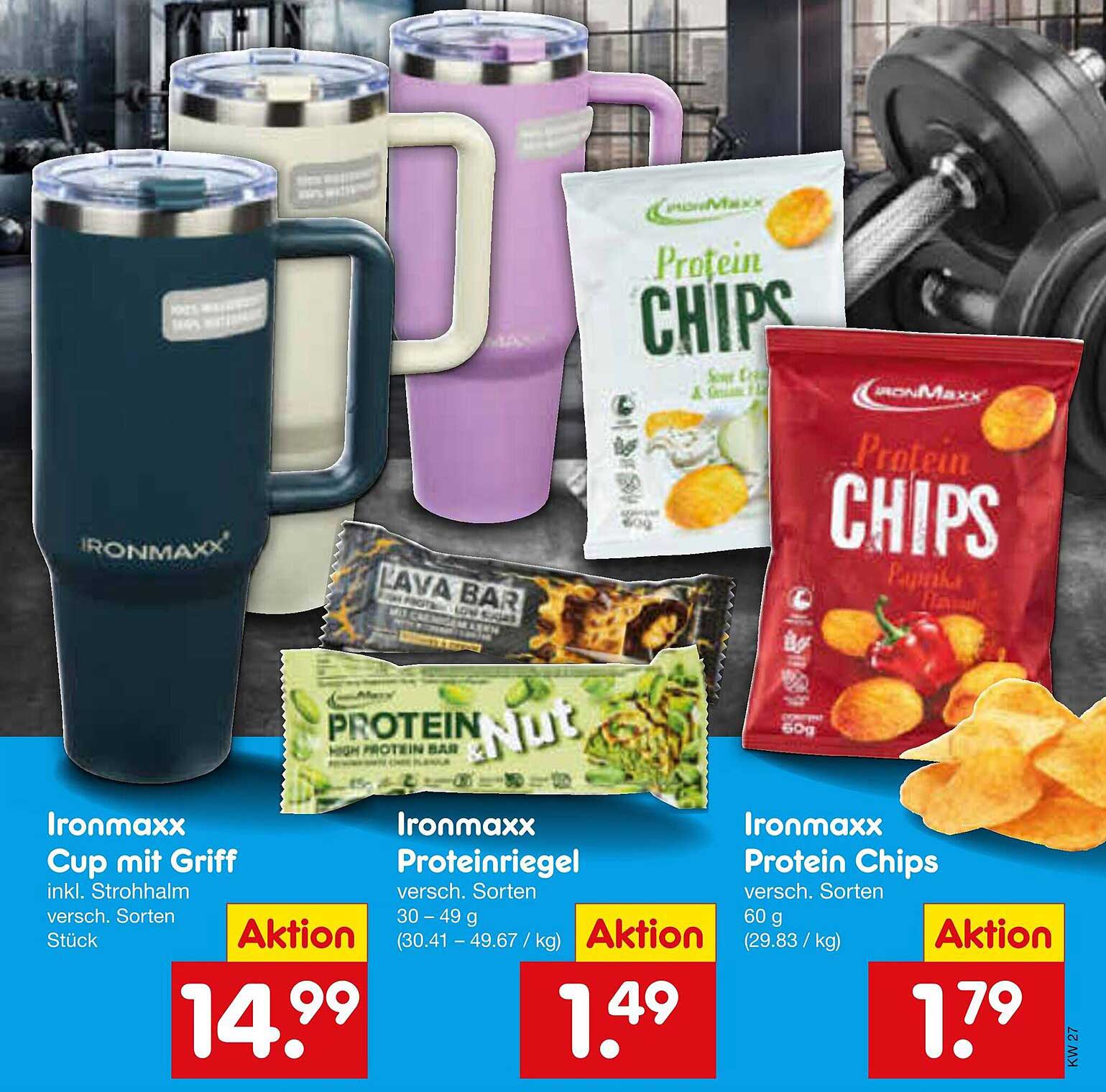 Ironmaxx Cup mit Griff inkl. Strohhalm versch. Sorten