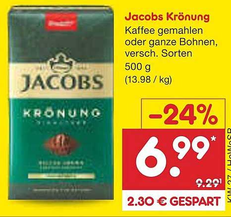 Jacobs Krönung Kaffee gemahlen oder ganze Bohnen, 500 g