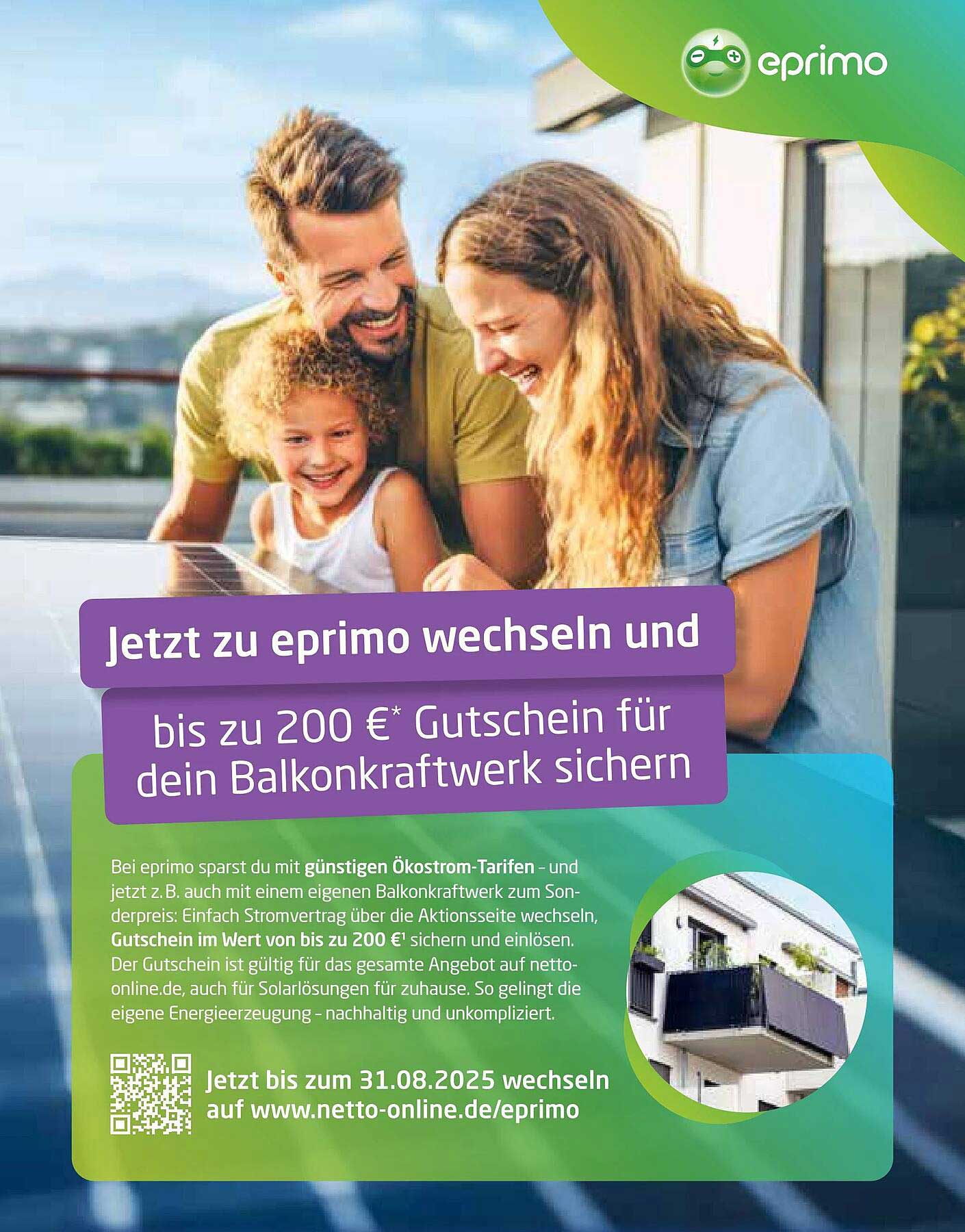 Jetzt zu eprimo wechseln und bis zu 200 €* Gutschein für dein Balkon-Kraftwerk sichern