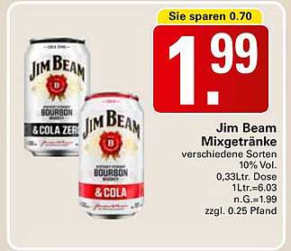 Jim Beam Mixgetränke verschiedene Sorten 10% Vol.