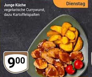 Junge Küche – Vegetarische Currywurst mit Kartoffelspalten