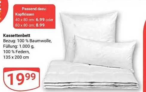 Kassettenbett 135 x 200 cm, 100 % Baumwolle, 1.000 g, 100 % Federn