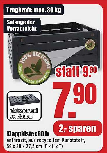 Klappkiste »60 l« anthrazit, aus recyceltem Kunststoff