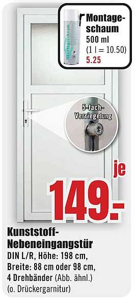 Kunststoff-Neben Eingangstür DIN L/R, Höhe: 198 cm, Breite: 88 oder 98 cm