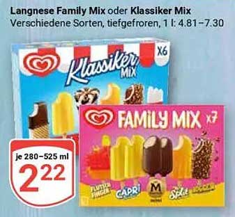 Langnese Family Mix oder Klassiker Mix - Verschiedene Sorten, tiefgefroren, 1 l: 4,81 - 7,30