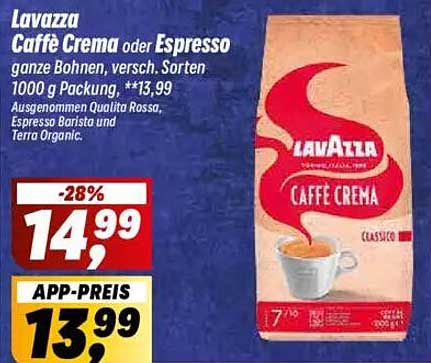 Lavazza Caffè Crema oder Espresso – ganze Bohnen, verschiedene Sorten, 1000 g Packung
