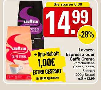 Lavazza Espresso oder Caffè Crema – verschiedene Sorten, ganze Bohnen, 1000g Beutel