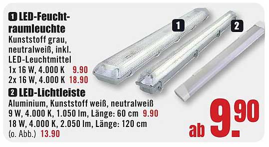 LED-Feuchtraumleuchte und LED-Lichtleiste