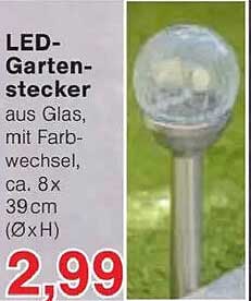 LED-Gartenstecker aus Glas, mit Farbwechsel, ca. 8x39cm (ØxH)