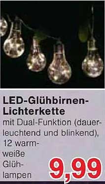 LED-Glühbirnen-Lichterkette mit Dual-Funktion (dauerleuchtend und blinkend), 12 warmweiße Glühlampen