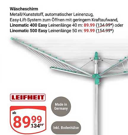 Leifheit Wäscheschirm Linomatic 400 Easy und 500 Easy - Attraktive Sonderangebote