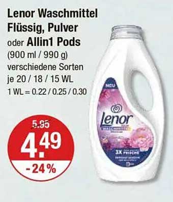 Lenor Waschmittel Flüssig, Pulver oder Allin1 Pods (900 ml / 990 g) verschiedene Sorten