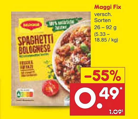 Maggi Fix Spaghetti Bolognese, verschiedene Sorten