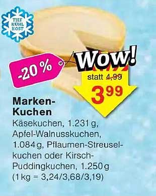 Marken-Kuchen - Käsekuchen, Apfel-Walnusskuchen, Pflaumen-Streuselkuchen oder Kirsch-Puddingkuchen