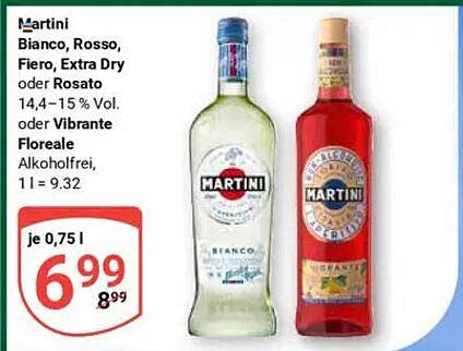 Martini Bianco, Rosso, Fiero, Extra Dry oder Rosato 0,75 l