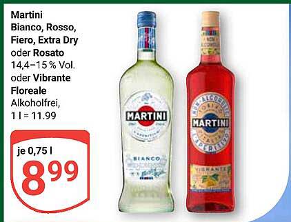 Martini Bianco, Rosso, Fiero, Extra Dry oder Rosato 0,75 l für 8,99 €