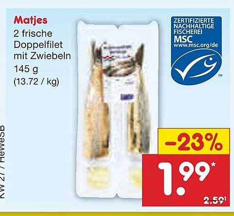 Matjes 2 frische Doppelfilet mit Zwiebeln 145 g