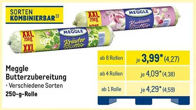 Meggle Butterzubereitung - Verschiedene Sorten 250-g-Rolle