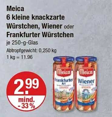 Meica 6 kleine knackzarte Würstchen, Wiener oder Frankfurter Würstchen