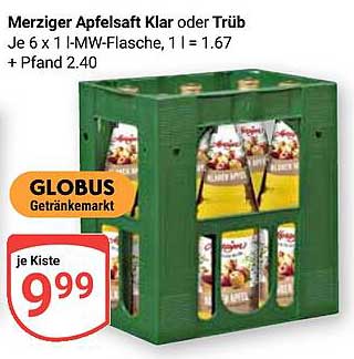 Merziger Apfelsaft Klar oder Trüb je 6 x 1 l-MW-Flasche
