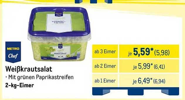 METRO Chef Weißkrautsalat mit grünen Paprikastreifen – 2-kg-Eimer