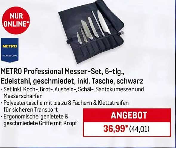 METRO Professional Messer-Set, 6-tlg., Edelstahl, geschmiedet, inkl. Tasche, schwarz